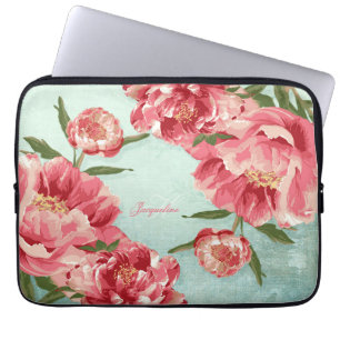 Pretty Retro Flower Chintz Peonies Personalized Laptop Sleeve