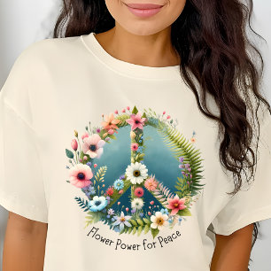 Pretty Retro "Flower Power for Peace" Peace Sign T-Shirt