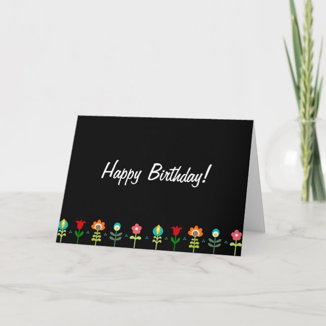Pretty Retro folk flowers Happy Birthday Card (Front)