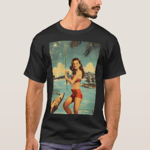 Pretty retro girl fishing T-Shirt