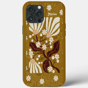 Pretty Retro Golden Floral Funky iPhone 13 Pro Max Case