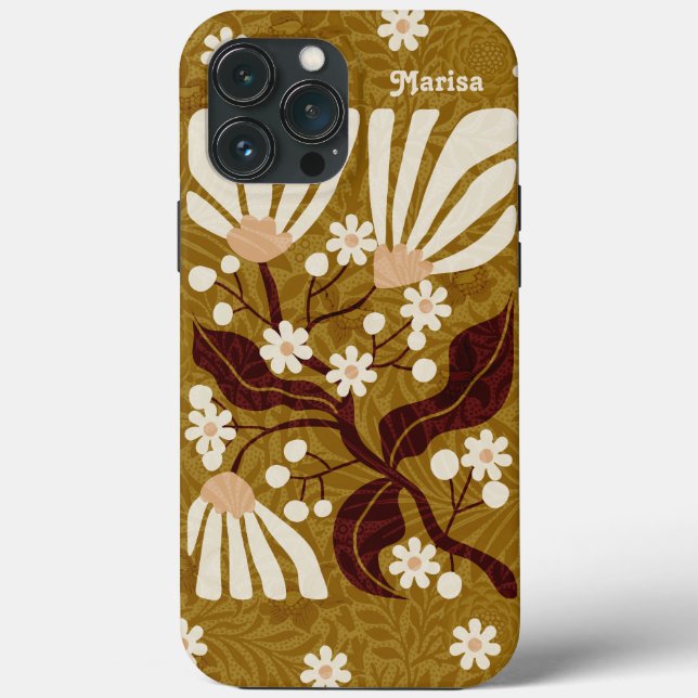 Pretty Retro Golden Floral Funky Case-Mate iPhone Case (Back)