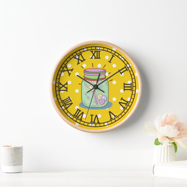 Pretty retro hand craft room Watercolor Yellow Clock (Home)