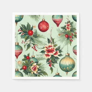 Pretty Retro Holiday Ornaments, Floral Christmas Napkin