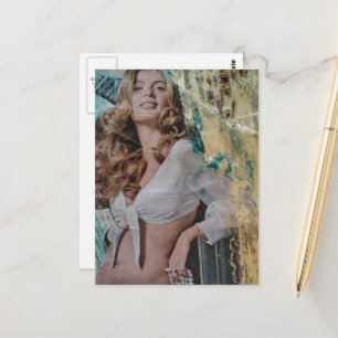 Pretty Retro lady with pearls Mixed media collage Postcard