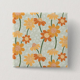Pretty retro muted 1970s Flowers 2 Inch Square Button