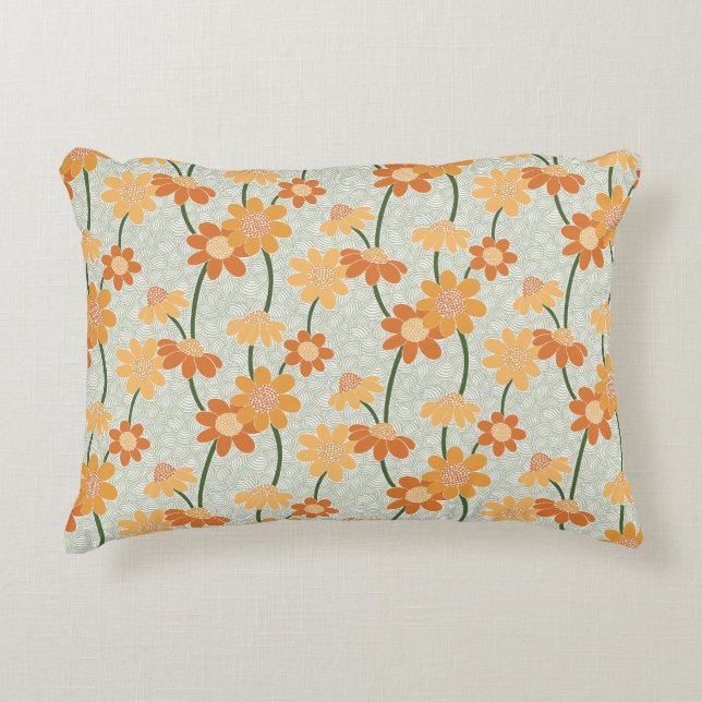 Pretty retro muted 1970s flowers accent pillow (Front)