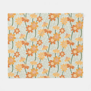 Pretty retro muted 1970s flowers fleece blanket