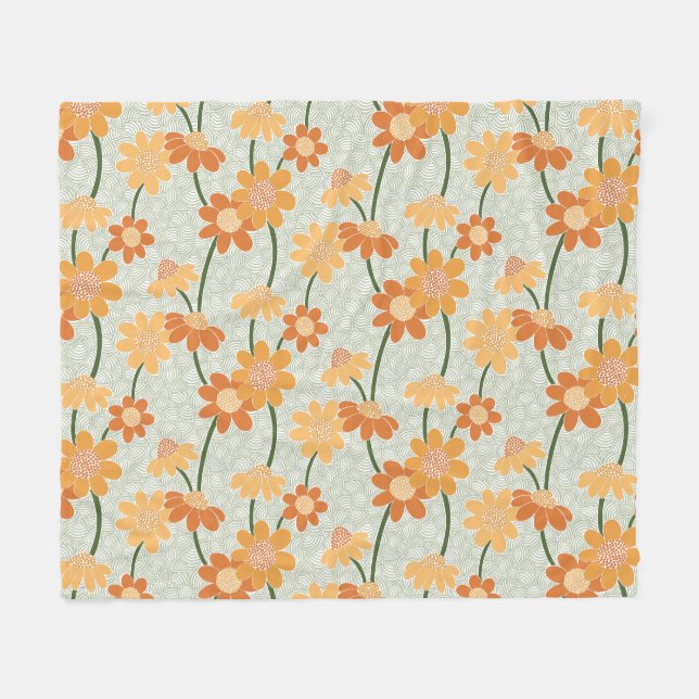 Pretty retro muted 1970s flowers fleece blanket (Front (Horizontal))