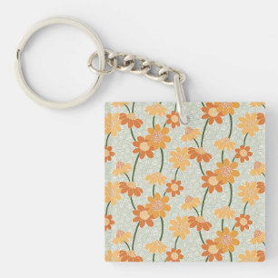 Pretty retro muted 1970s flowers keychain