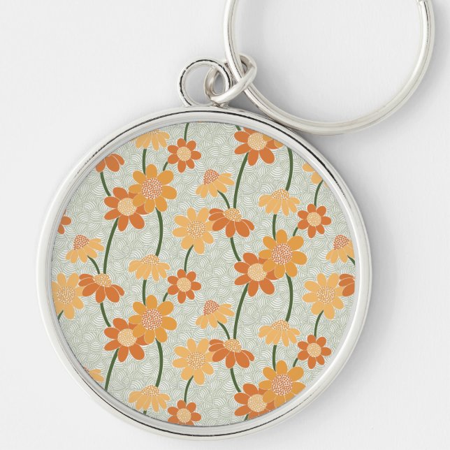 Pretty retro muted 1970s flowers keychain (Front)