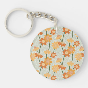 Pretty retro muted 1970s flowers keychain