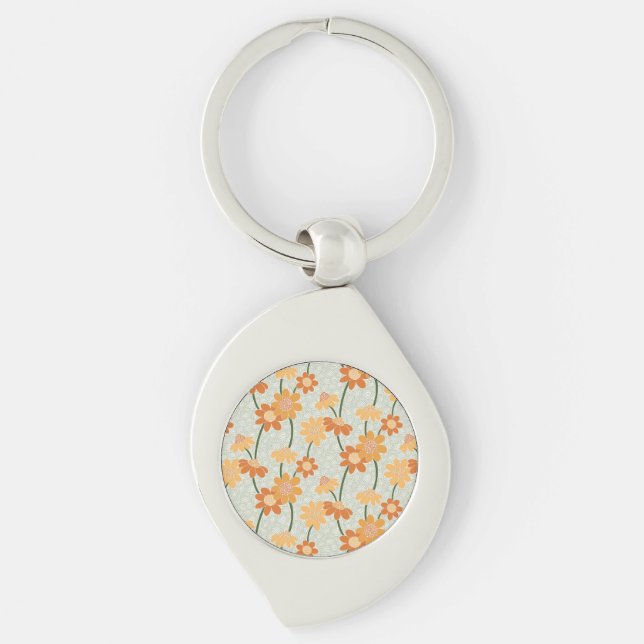 Pretty retro muted 1970s flowers keychain (Front)