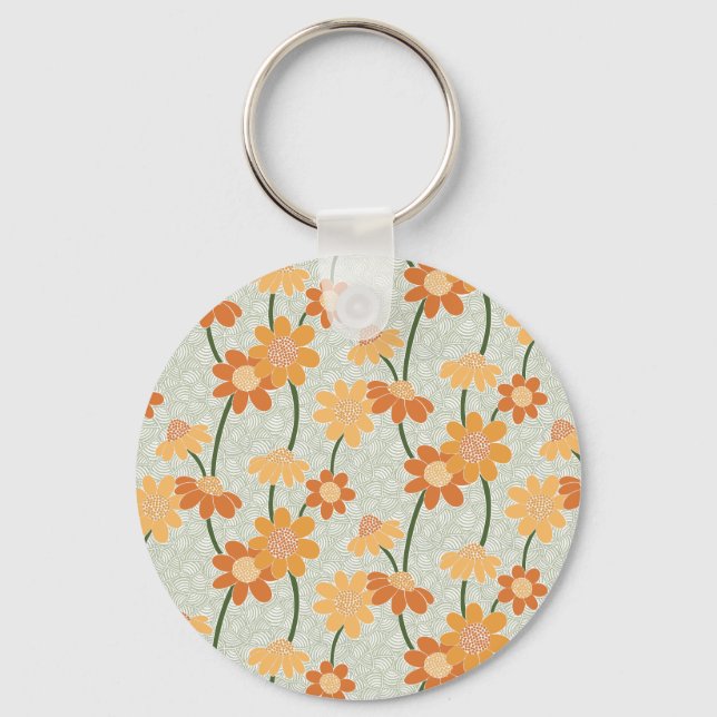 Pretty retro muted 1970s flowers keychain (Front)