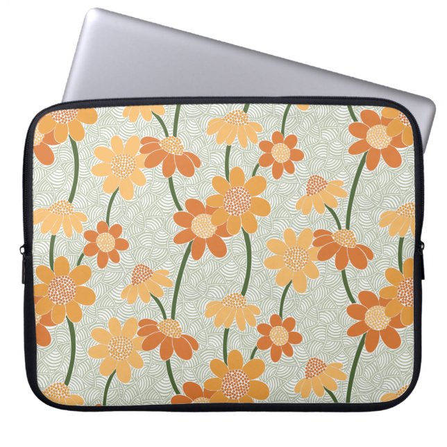 Pretty retro muted 1970s flowers laptop sleeve (Front)