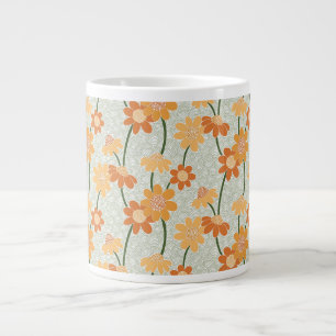 Pretty retro muted 1970s flowers large coffee mug