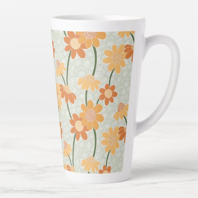 Pretty retro muted 1970s flowers latte mug (Right)