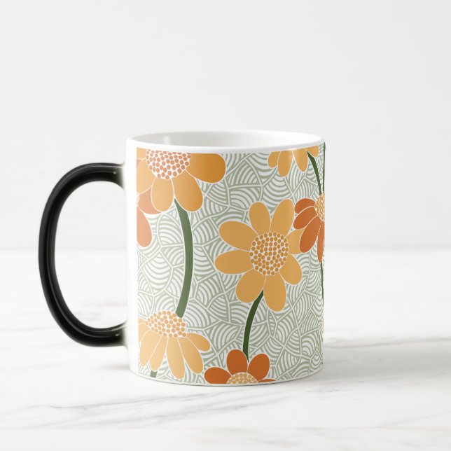 Pretty retro muted 1970s flowers magic mug (Left)
