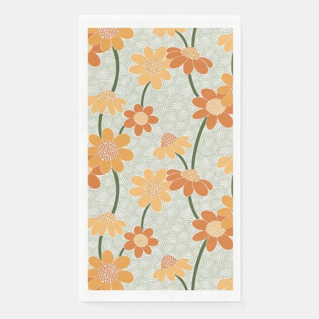 Pretty retro muted 1970s flowers napkin (Front)
