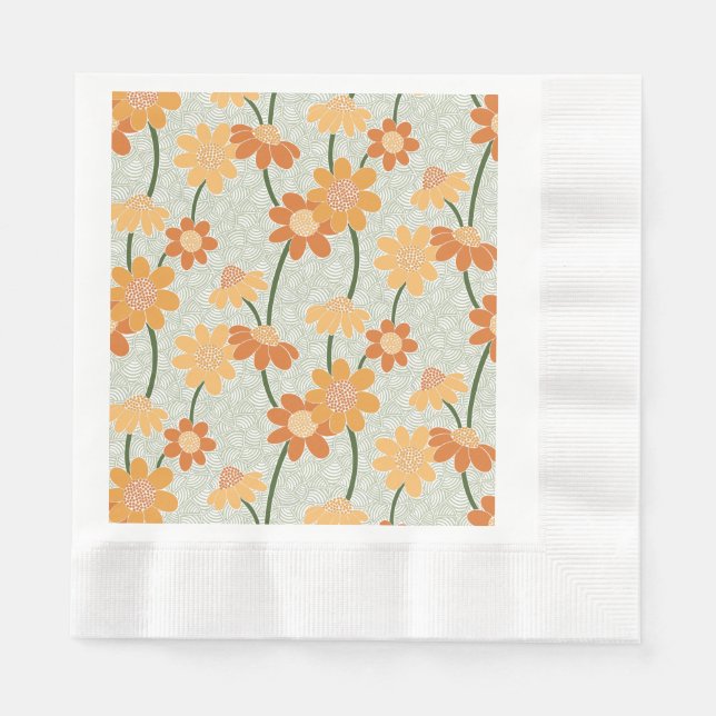 Pretty retro muted 1970s flowers napkin (Front)