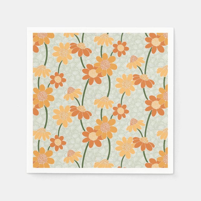 Pretty retro muted 1970s flowers napkin (Front)