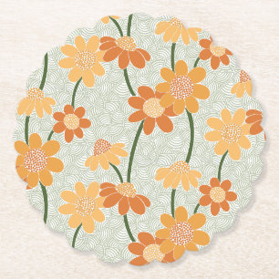Pretty retro muted 1970s flowers paper coaster
