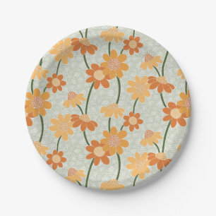Pretty retro muted 1970s flowers paper plate