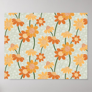 Pretty retro muted 1970s flowers poster
