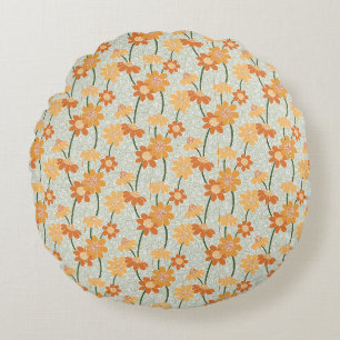 Pretty retro muted 1970s Flowers Round Pillow
