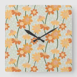 Pretty retro muted 1970s flowers square wall clock