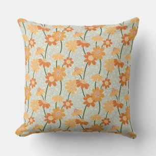 Pretty retro muted 1970s flowers throw pillow