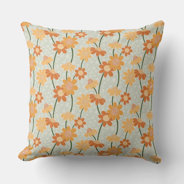 Pretty retro muted 1970s flowers throw pillow (Front)
