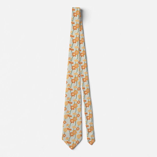 Pretty retro muted 1970s flowers tie (Front)