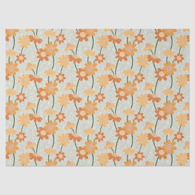 Pretty retro muted 1970s flowers tissue paper (Front)