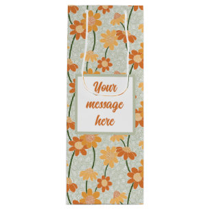 Pretty retro muted 1970s flowers wine gift bag