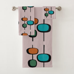 Pretty retro pattern 60s abstract colourful pink bath towel set