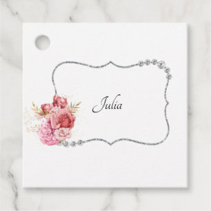 Pretty Rhinestone & Floral Frame Personalized Favour Tags