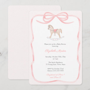 Pretty Rocking Horse Pink Bow Girl Baby Shower  Invitation