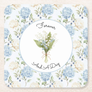 Pretty Romantic Blue Cream Floral Bridal Shower   Square Paper Coaster