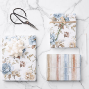 Pretty Romantic Blue Flowers Wedding Wrapping Paper Sheet