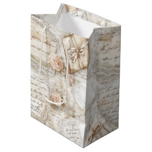 Pretty Romantic Blush Roses Love Letters Wedding Medium Gift Bag
