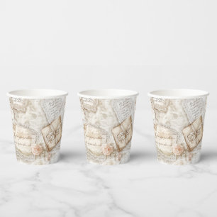 Pretty Romantic Blush Roses Love Letters Wedding Paper Cups