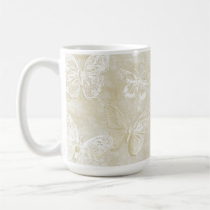 Pretty Romantic Cream Ivory Butterflies Hearts Coffee Mug