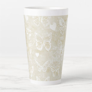 Pretty Romantic Cream Ivory Butterflies Hearts Latte Mug