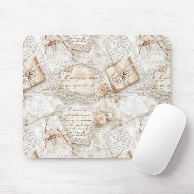 Pretty Romantic Cream Ivory Love Letters Mouse Pad (With Mouse)