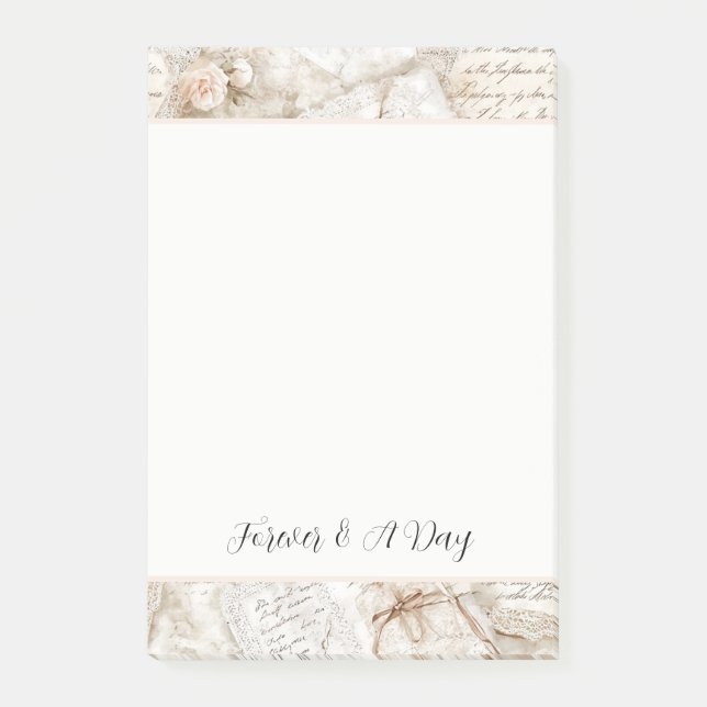 Pretty Romantic Cream Ivory Love Letters Post-it Notes (Front)
