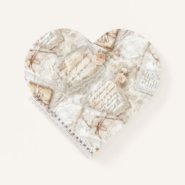Pretty Romantic Ivory Blush Roses Love Letters Notebook (Front)