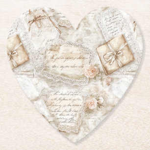 Pretty Romantic Ivory Blush Roses Love Letters Paper Coaster