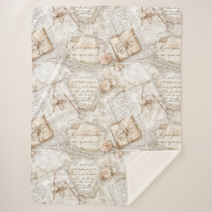 Pretty Romantic Love Letters Blush Roses Sherpa Blanket