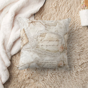 Pretty Romantic Love Letters Blush Roses Throw Pillow